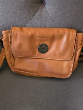Wander Tan Leather Flap Crossbody with W Medallion
